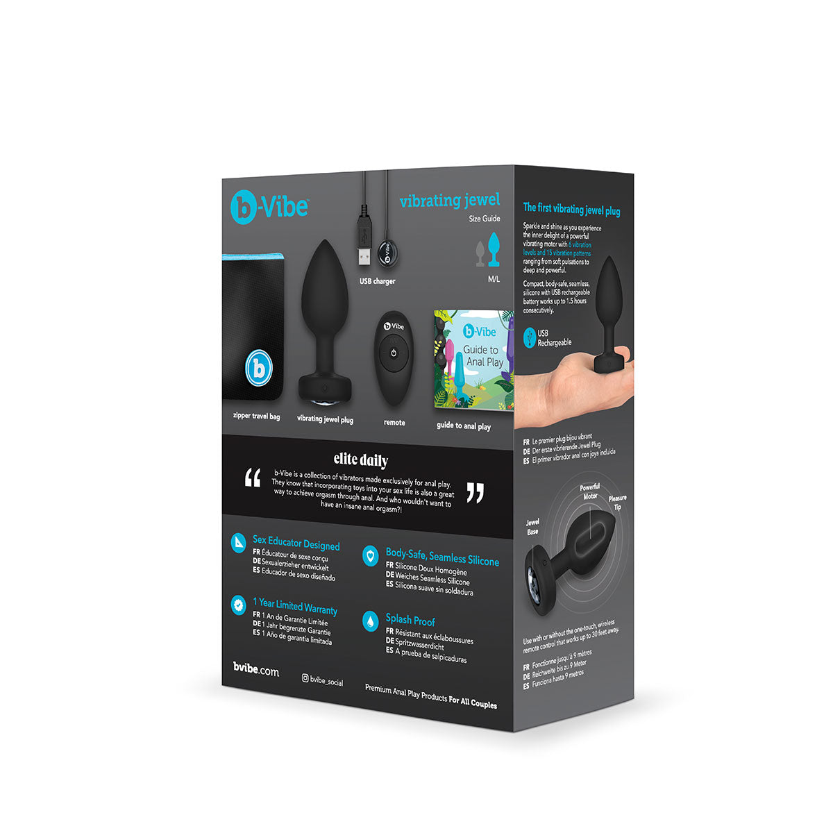 b-Vibe Vibrating Jewel Plug M/L - Black