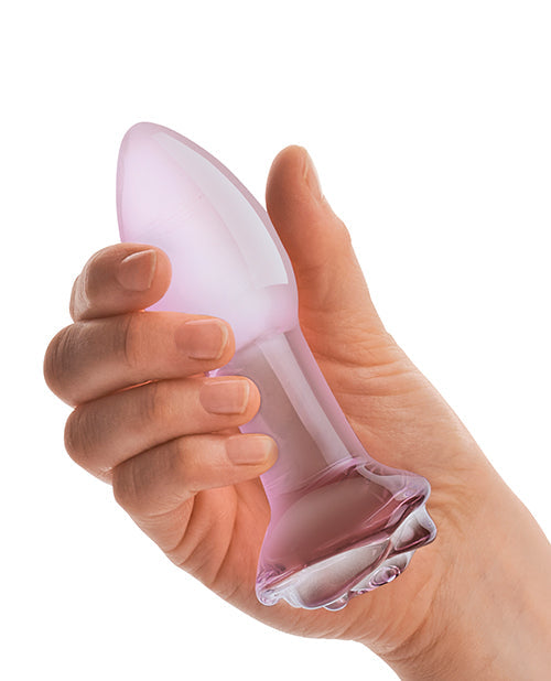 Glas 5" Rosebud Glass Butt Plug Pink
